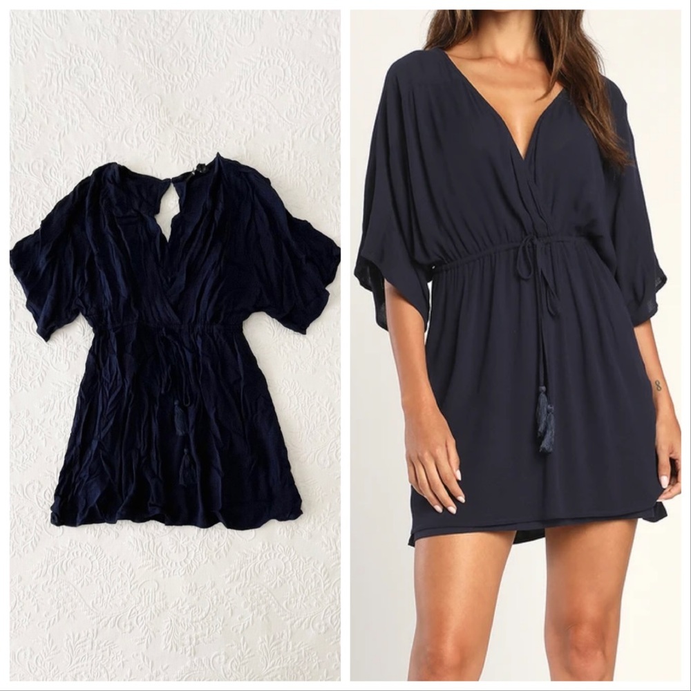 NWT Lulus Find Me Beachside Navy Blue Dolman Sleeve Mini Dress Small